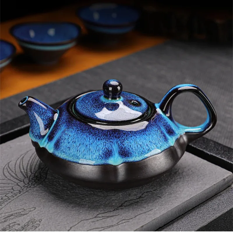 Ceramic Teapot and Teacup Set Kung Fu Tea Jun Kiln Teapot and Teacup Replacement Sand Gold Chinese Cup