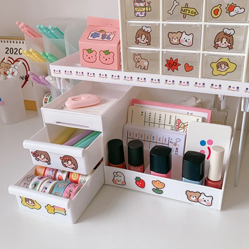 

Multifunction Desktop Cosmetics Storage Box Desktop Organizer with Drawers Pen Holder Stationary Storage Rack for Office Desks