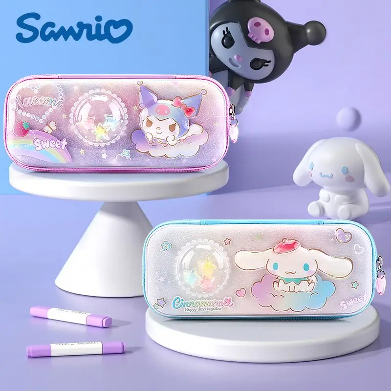 

Sanrio Kawaii Kuromi Cinnamoroll Pencil Case Children Cute Cartoon My Melody Stationery Bag Quicksand Students Toys for Girls