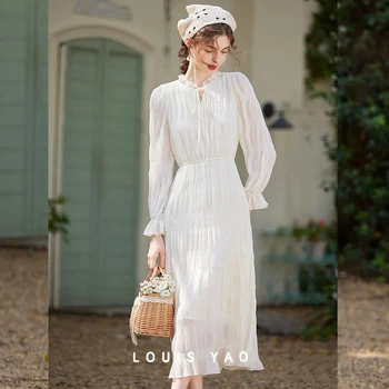 Abito da donna in tinta unita con scollo a V con cravatta Temperamento elegante Abito lungo dolce Abiti a maniche corte in tinta unita Abbigliamento femminile 1