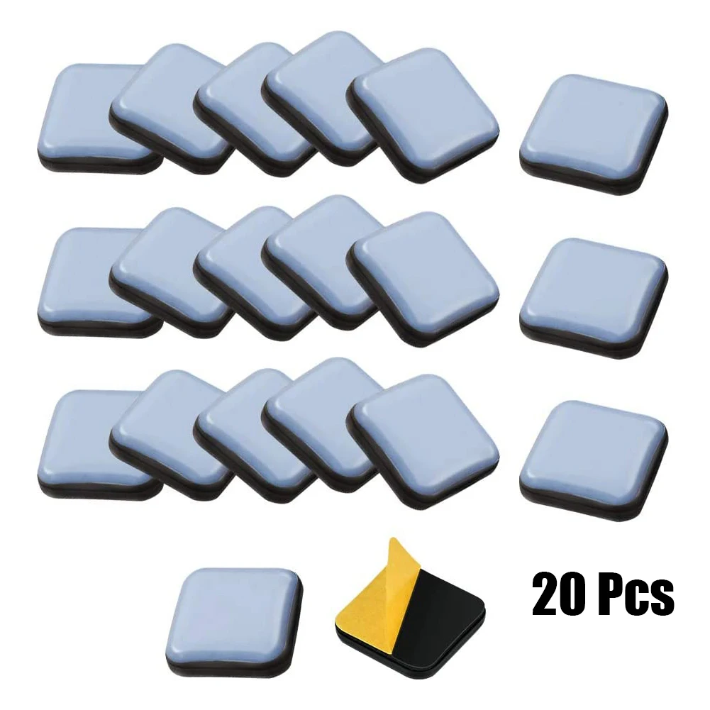 20PCS Feet Glider Sliding Pads Home Furniture Sliders Furniture Gliders PTFE Square Floor Mover Pads For Household Hardware