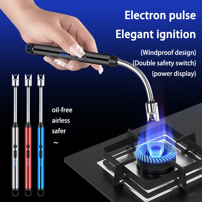 720&deg; Electric Windproof Lighter Long Hose Rechargeable Lighter Pulse Plasma Flameless Safety Ignition Gun For Candle Gas Stove cigarette lighter electric arc igniter