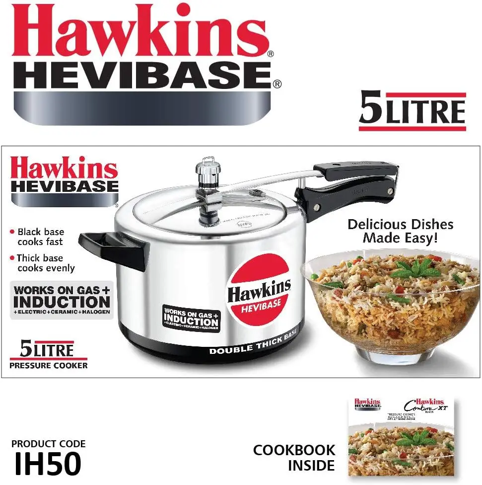 H56 Hevibase Induction Compatible Aluminum Pressure Cooker, 5-Liter,SILVER 2