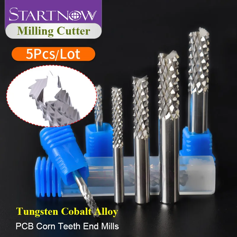 Startnow 5PCS Edge Tooth Milling Cutter 3.175 4 6mm SHK Tungsten Steel PCB Engraving Cutting Router Bits Corn End Mill CNC Tool