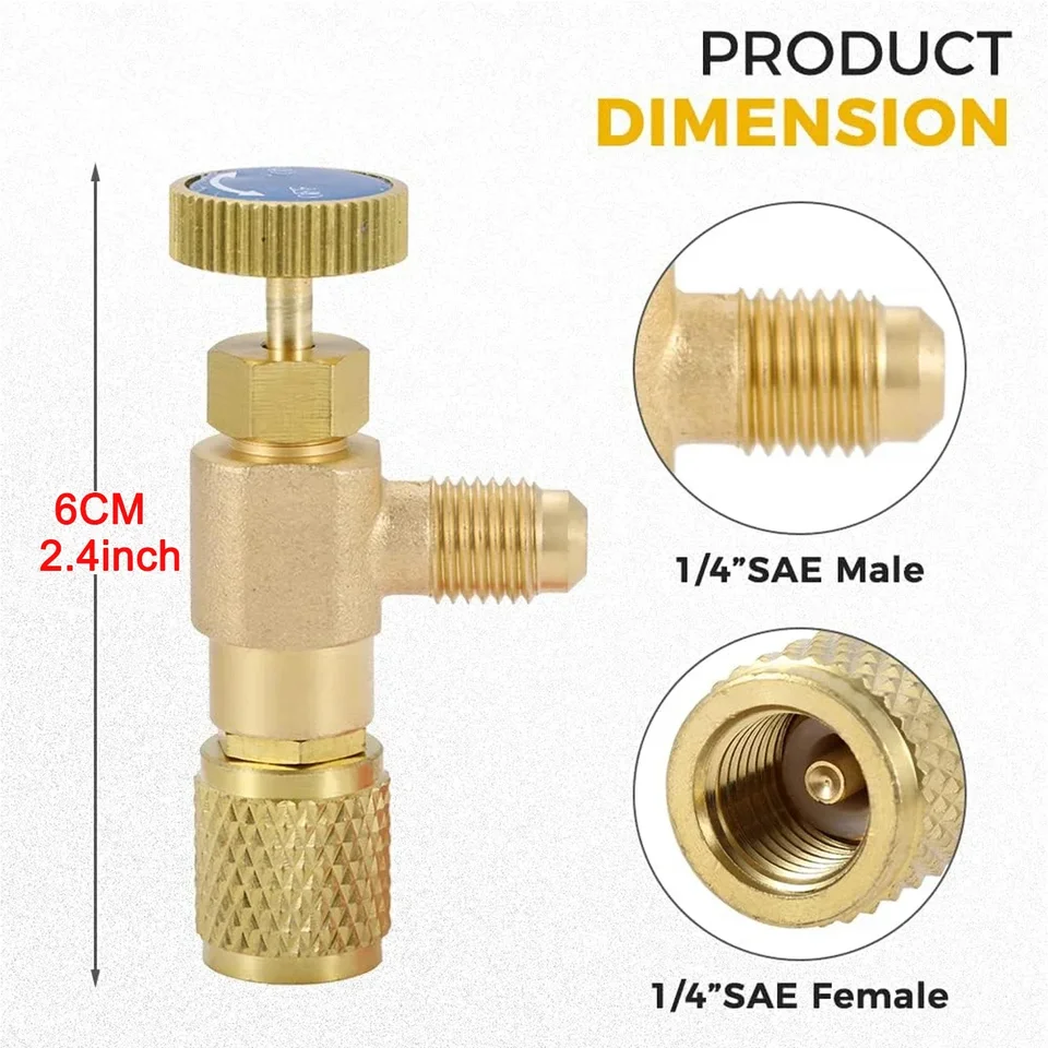 Adattatore Di Ricarica Per Aria Condizionata R22/R410A: Valvola Da 1/4" SAE Maschio A 5/16" SAE Femmina In Ottone (2 Pezzi)