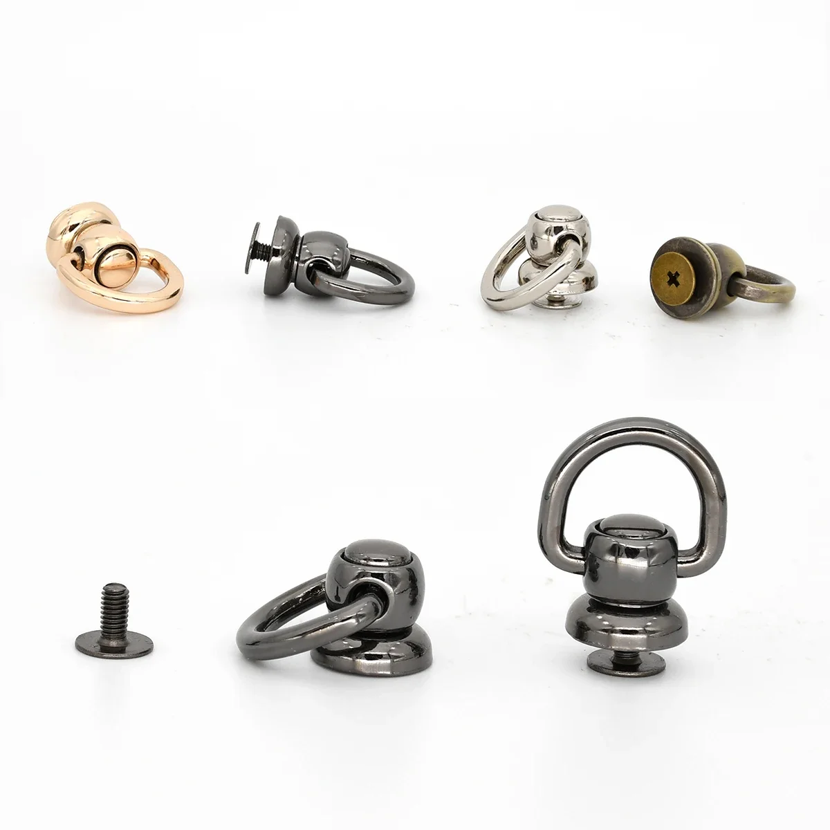 5pcs Metal Rivets 360 Degrees Rotate Ball Post with D Ring Studs