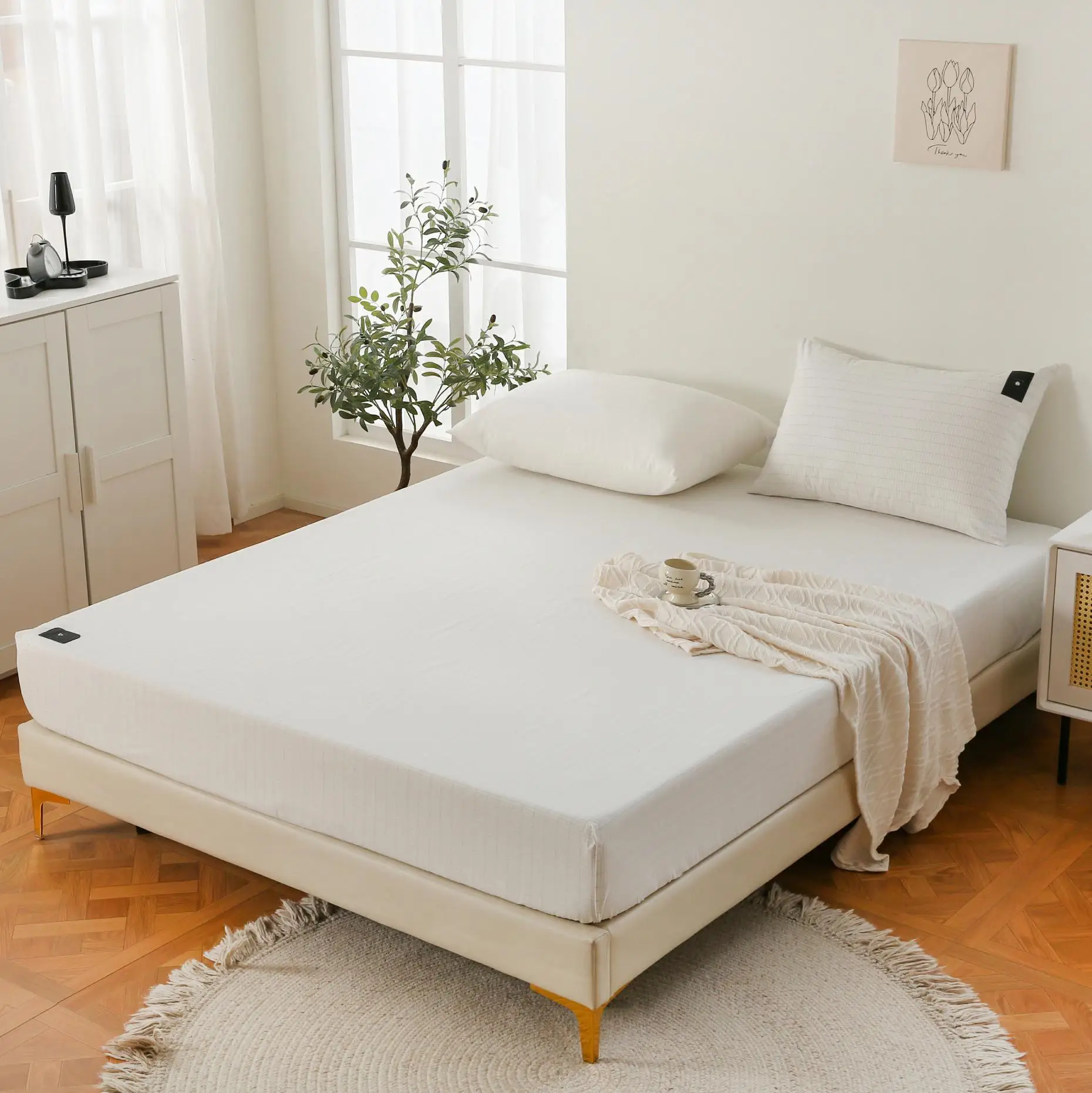 Silver Conductive ESD Earthing Bed Fitted Sheet Include a Grounding Cable for Health Benefit - Color Gray 6
