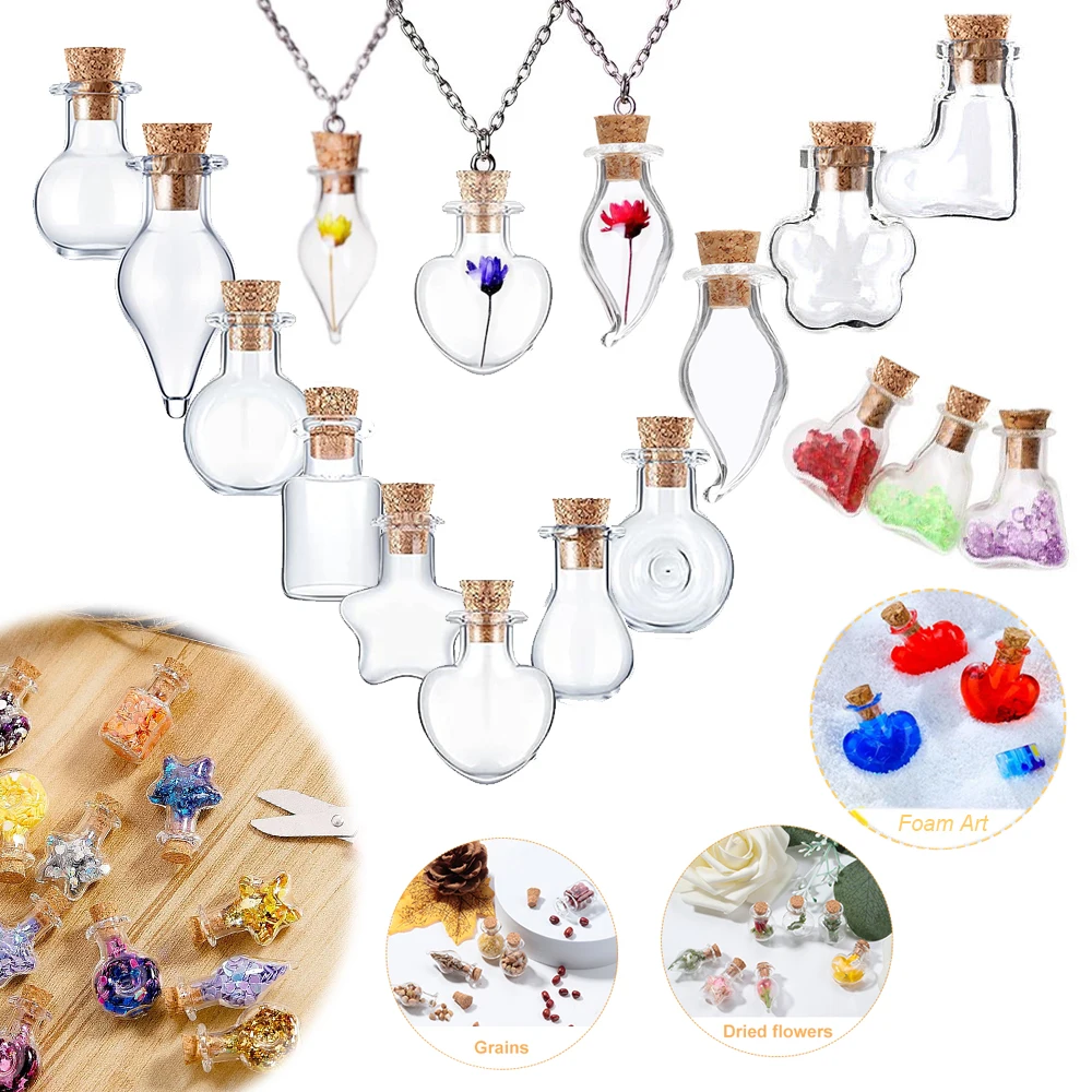 10-5pcs Mini Alien Glass Wishing Bottle With Cork Transparent Blessing Gift Cure Lucky Drift Empty Small Jar Decoration