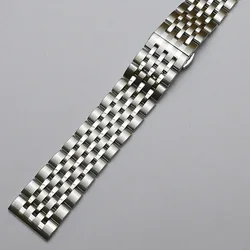 Curved End Stainless Steel Watchband Bracelet - Universal Solid Strap - 22mm (Silver)
