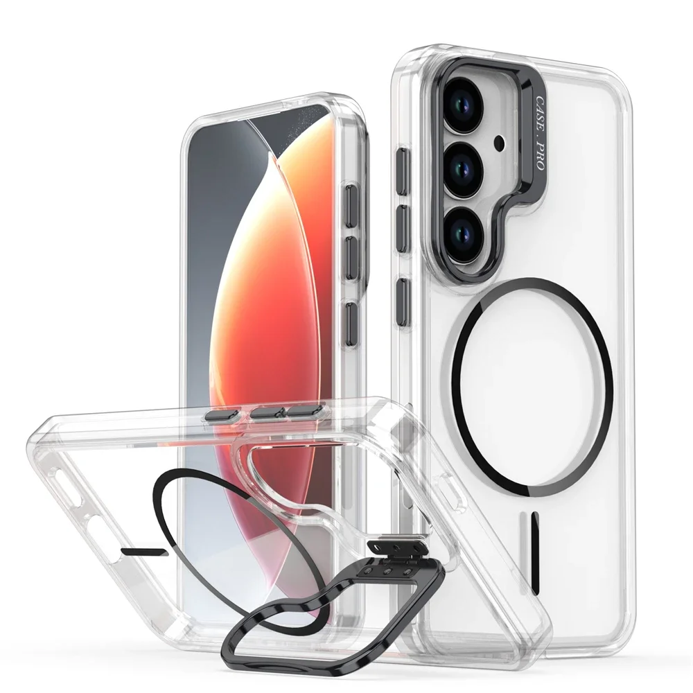 Luxury Clear Magnetic Lens Stand Holder Phone Case Cover