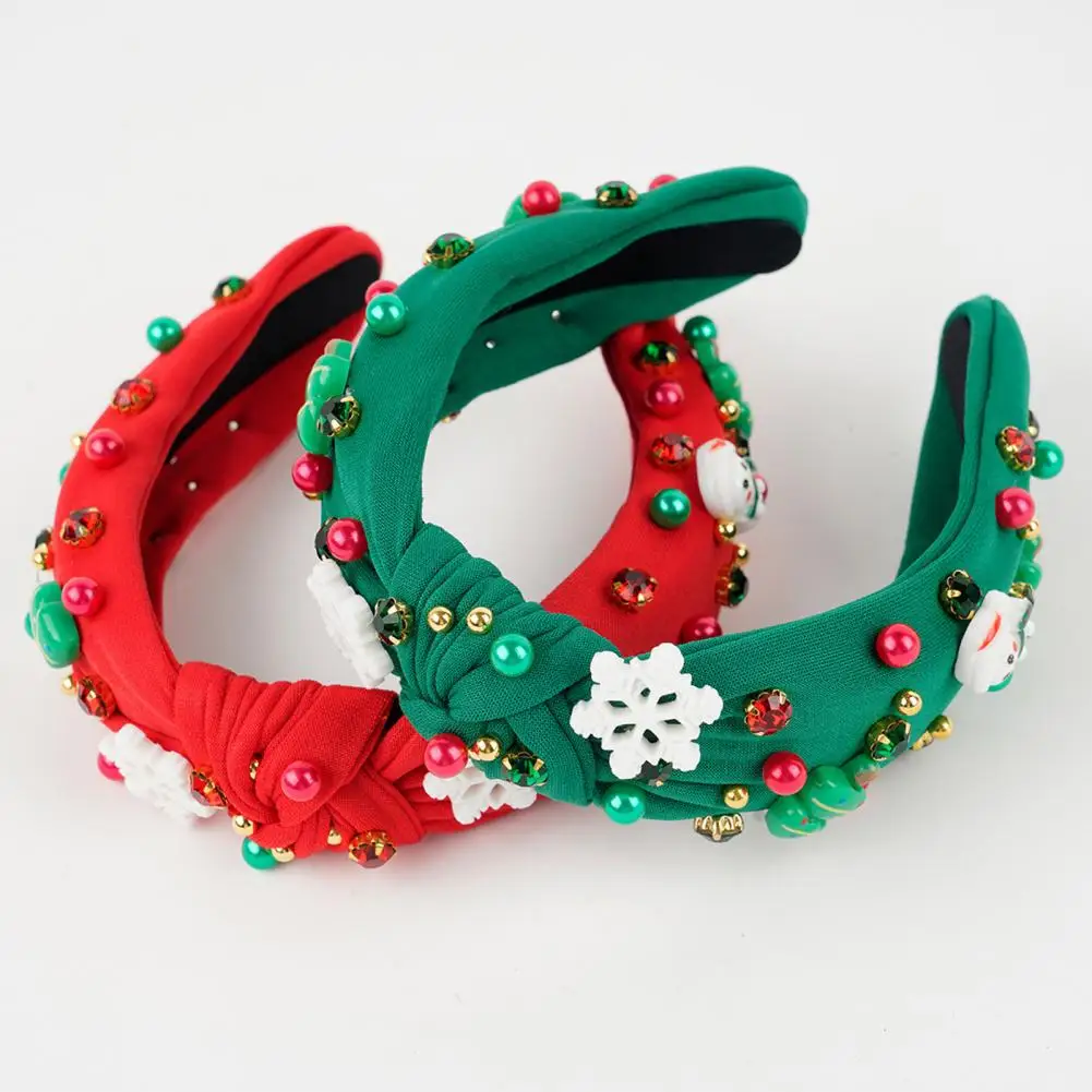 Colorful Christmas Headband Cute Women Headband with Mini Christmas Tree Rhinestones Festive Hair Accessory for Parties
