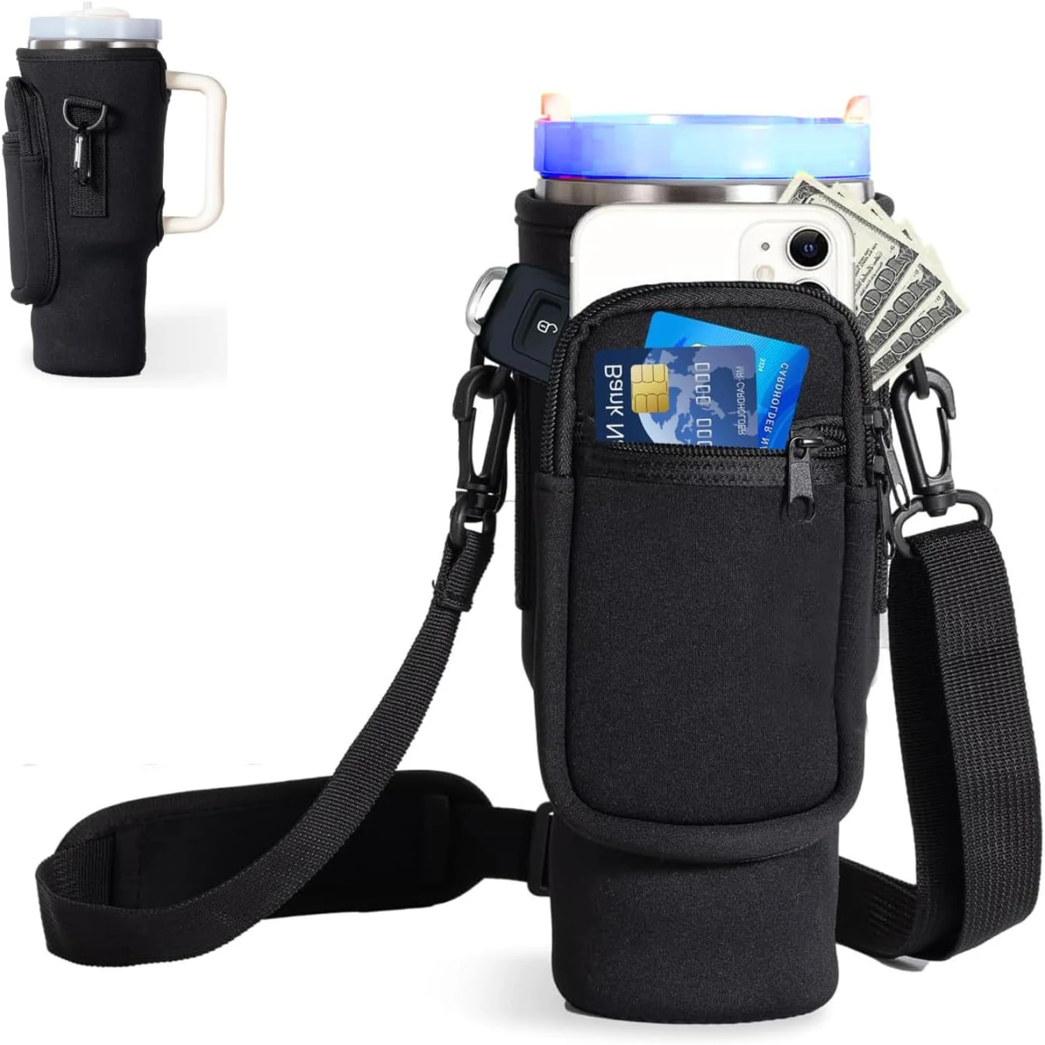 Versatile, Comfortable, and Adjustable Neoprene Water Bottle Carrier Bag with Thick Padded Shoulder Strap-Perfect for Travelin