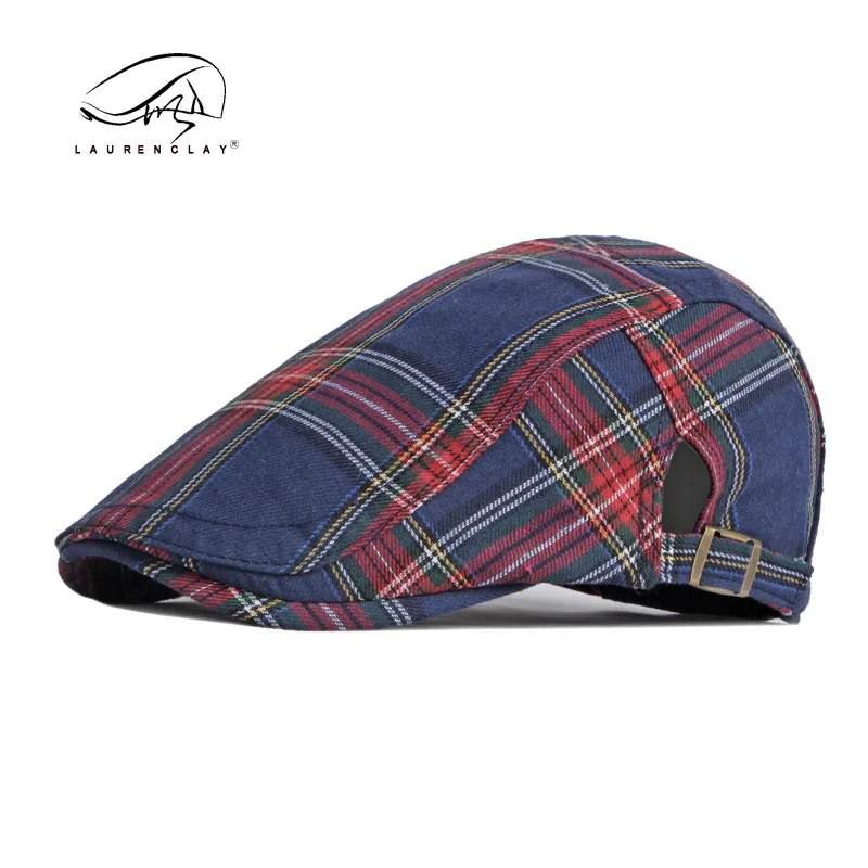 Men Women Beret Adjustable Colorful Striped Plaid Ivy Newsboy Cabbie Gatsby Golf Cap Flat Cotton Hat Vintage Kpop