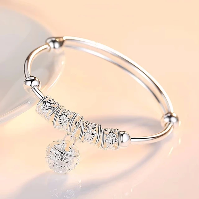 The Elegant Sterling Silver Bell Ball Adjustable Bangle Bracelet 4