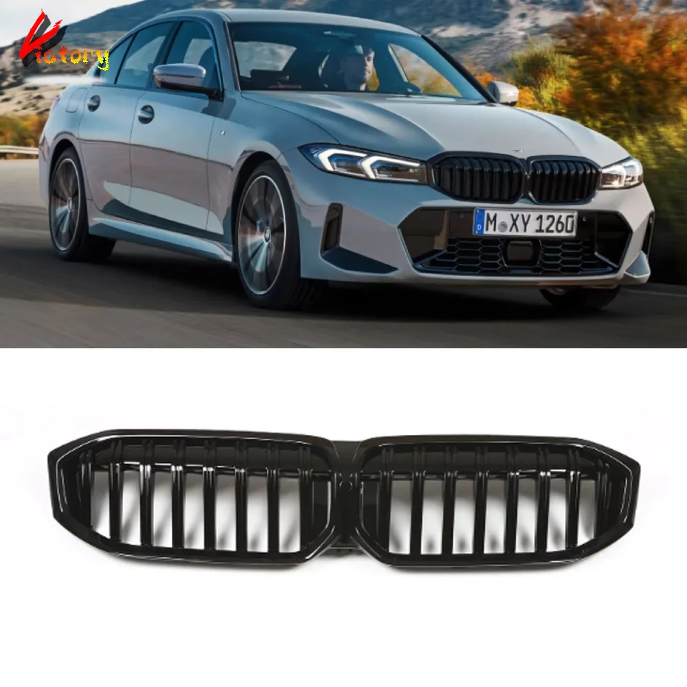 

For BMW 3 Series G20 LCI 320i 325i 330i 2023+ ABS Racing Grille Replacement Style Grill 1-Line Glossy Black