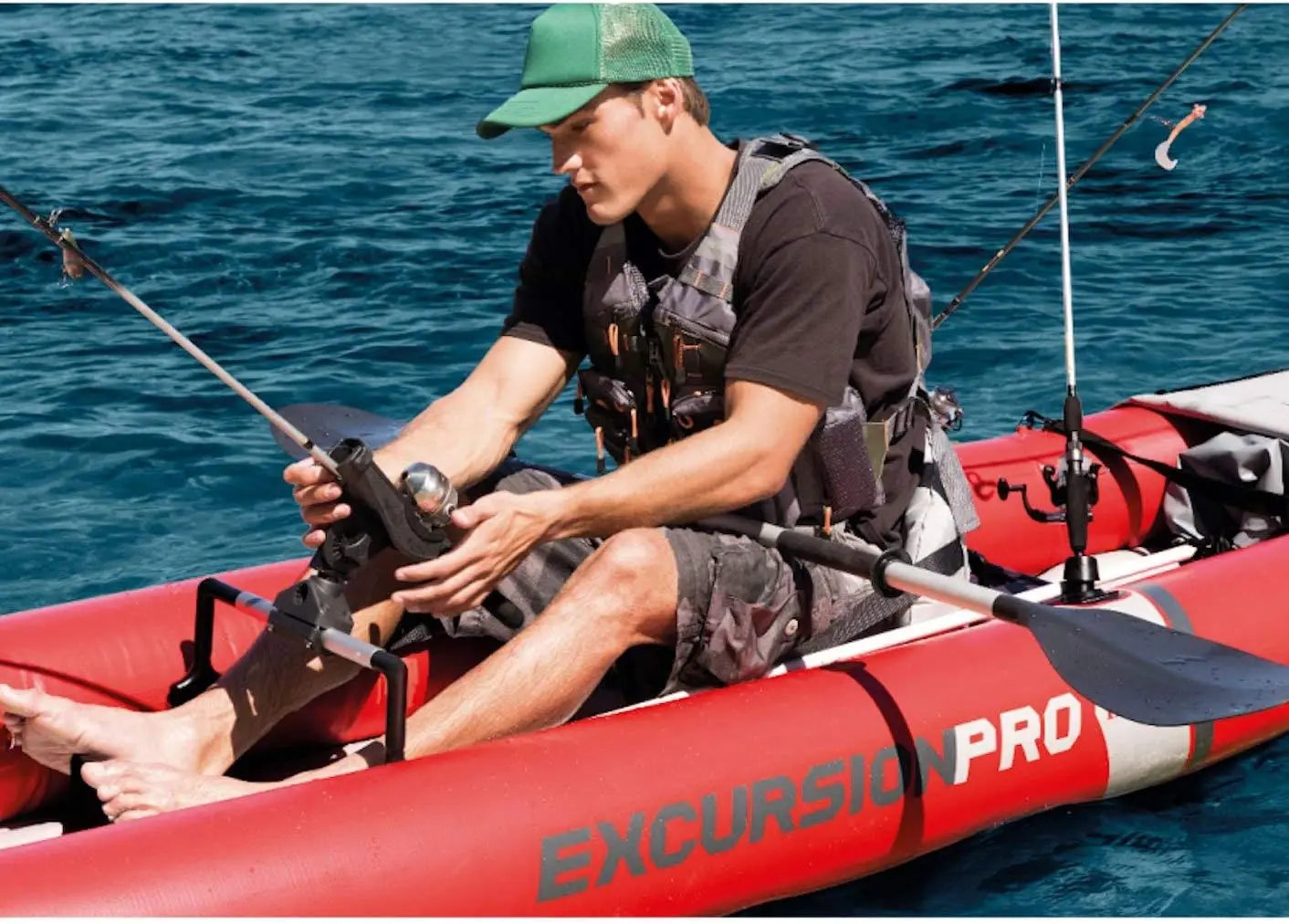 Excursion Pro 2 Person Vinyl Kayak with Oars and Air Pump for Touring Kayaks Water Sports and Outdoor Use Red