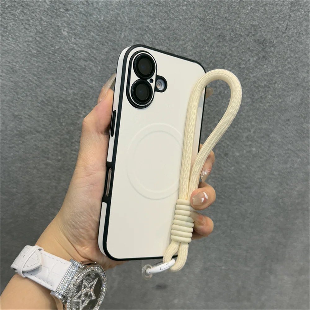 Elegant Magnetic Phone Case with Lanyard Bracelet and Wireless Charging Capability