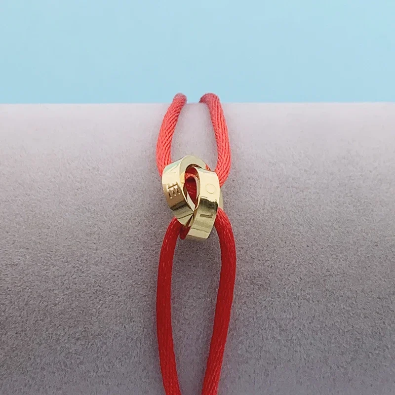 Stainless Steel Two Circle Crossed Bracelet Adjustable Rope Unisex Jewelry