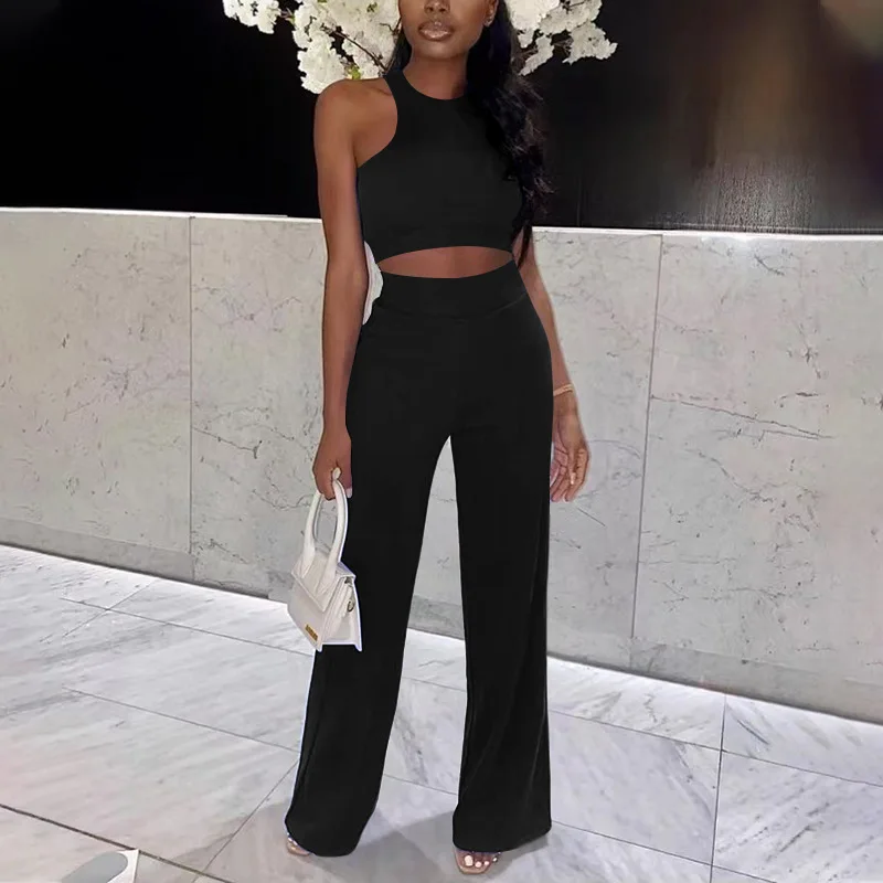 BKLD Women Clothing Summer Pant Sets Solid Color Temperament Commuting Sleeveless Vest Crop Tops Fashion Casual Two Piece Sets