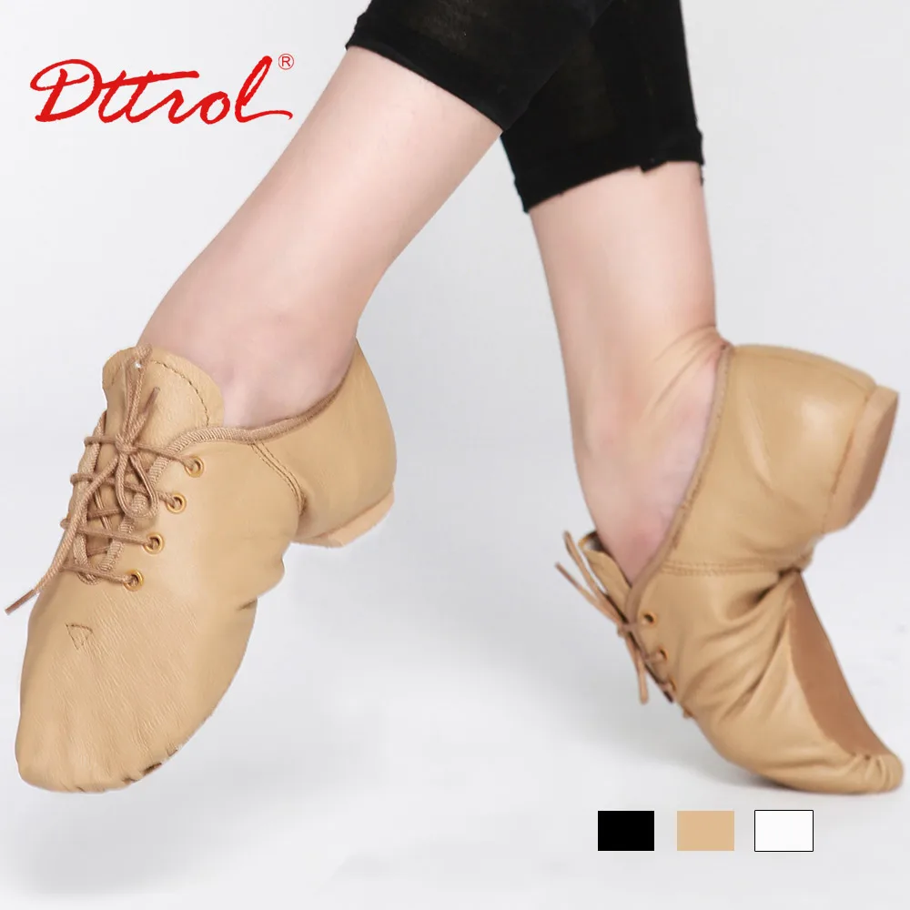 Genuine Leather Lace-Up Jazz Ballet Dance Shoes For Men Women Soft Dancing Sneakers For Boys Black Tan Sport Pointe Shoes 3