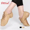 Genuine Leather Lace-Up Jazz Ballet Dance Shoes For Men Women Soft Dancing Sneakers For Boys Black Tan Sport Pointe Shoes 3