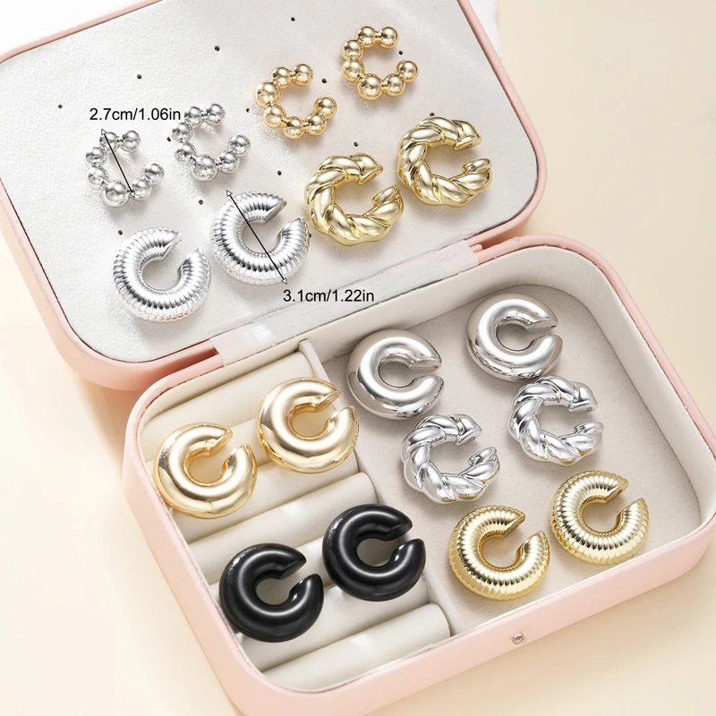 18 Pcs Vintage Smooth Circle C Shape Clip Earring For Women Fashion Lightweight No Piercing Cartilage Ear Cuff Punk Jewelry Gift