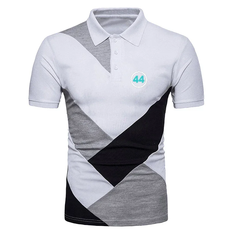 

F1 Driver Lewis Hamilton Digital 44 Men Harajuku Polo Shirt Printed Fashionable Solid Color Stitching Casual Short Sleeve Top