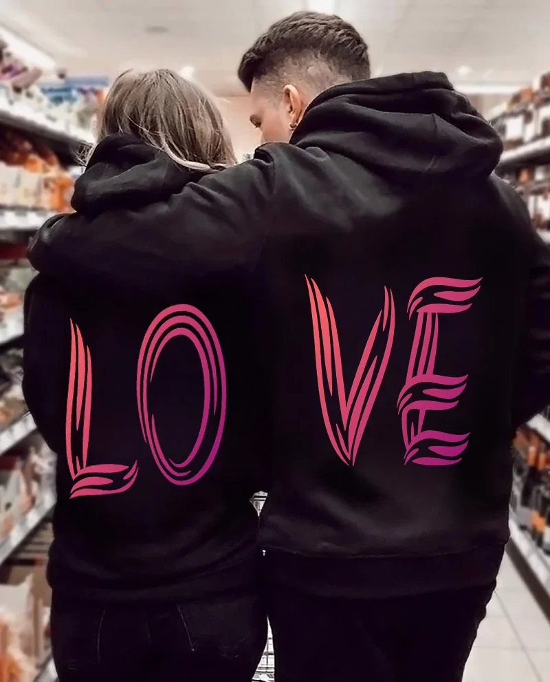 Lover Hoodies Love Printed Heart Couple Sweatshirt Women Men Hooded Pullover Spring Autumn Fashion Casual Matching Clothing Set