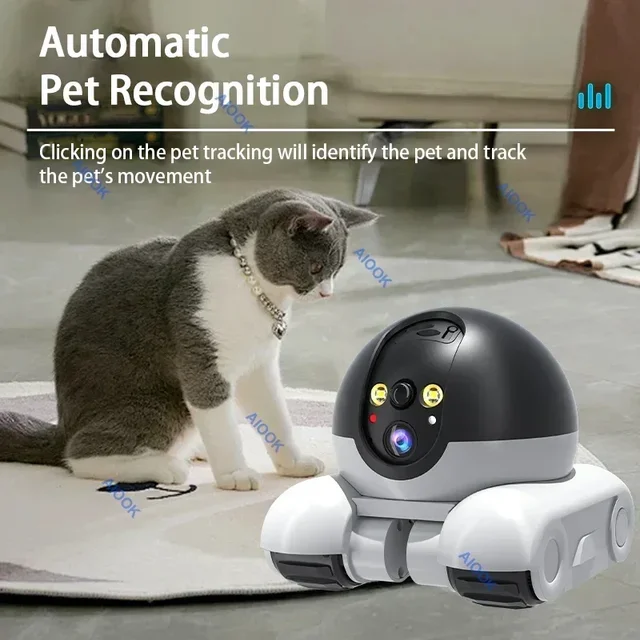 AIOOK Pet Camera HD 8MP 4K Dual Lens WIFI Camera Two-way Intercom Remote Pet Tracking Video Camera Night Vision 3