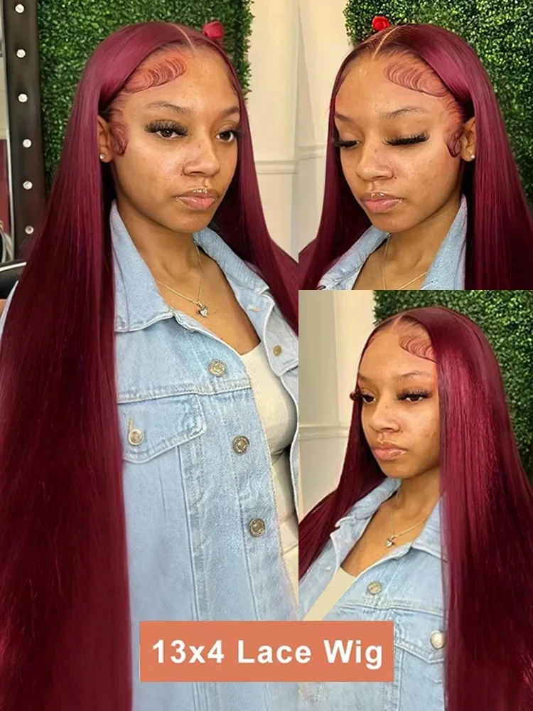 30 34 Inch 99J Burgundy Colored 13x4 Lace Front Wig Bone Straight 5x5 Closure Glueless 13x6 HD Red Lace Frontal Human Hair Wigs