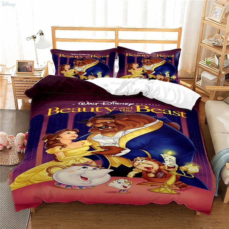 Beauty and The Beast Bedding Set Cartoon Disney Movie Pattern Duvet Cover Pillowcase Europe USA Australia King Size Bed Linens 