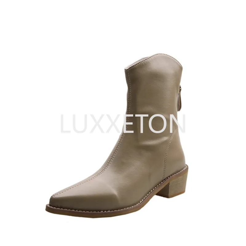Four Seasons Large Size Boots Children's 2024 New Fashion short Boots Thick Heel Middle Tube Explosive Pointed Sexy Short Boots