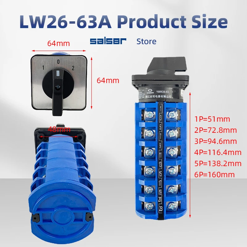 LW26-63A Cam Rotary Switch, 2, 3P Posição,