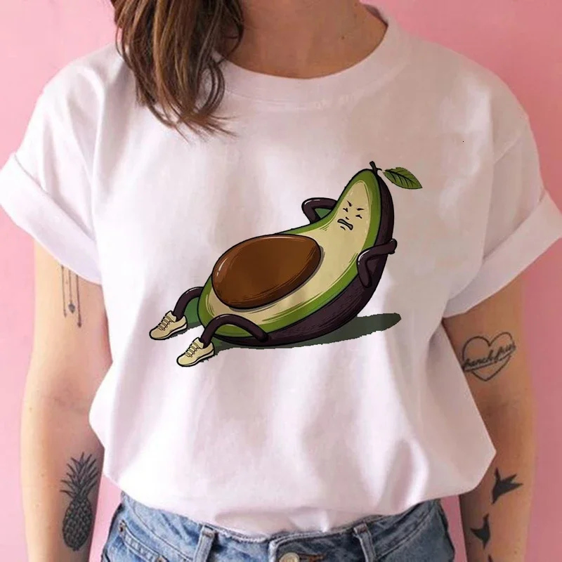

L22 Cartoon Avocado Vegan Short Sleeve Cute T-shirt Womens Small Fresh Casual T Shirt Ullzang Tshirt Fashion Top Tee