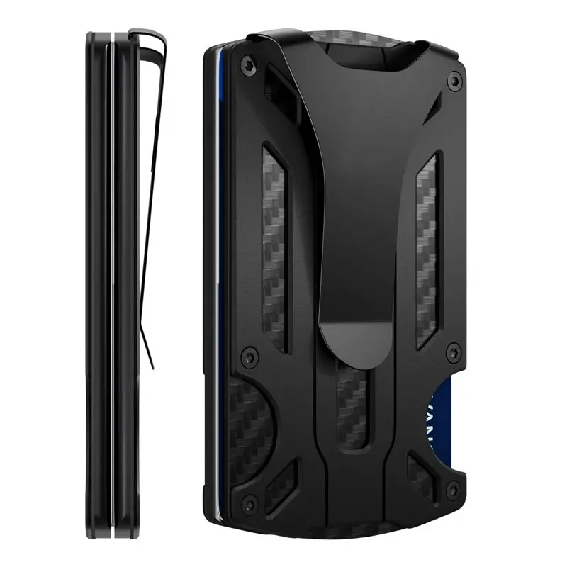 남성용 금속 지갑 에어 태그, 미니멀리스트 슬림 RFID 차단 프론트 포켓, 전술 탄소 섬유 지갑, 머니 클립 카드홀더 