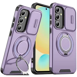 Slide Camera Protection Shockproof Phone Case with 360° Ring Holder and Armor Back Cover - S21 (TCZHZJ PU)