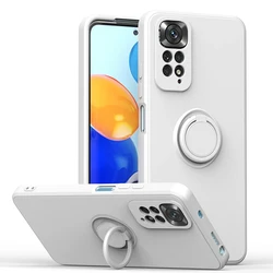 Premium Liquid Silicone Ring Holder Shockproof Phone Case - Soft Back Cover for Redmi Note10 10S 4 (White)