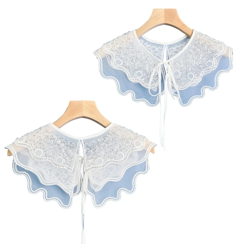드레스 거짓 칼라 꽃잎 가장자리 Organza 칼라 구슬 목도리 Neckwrap 여성용 여성 블라우스 셔츠 칼라 액세서리