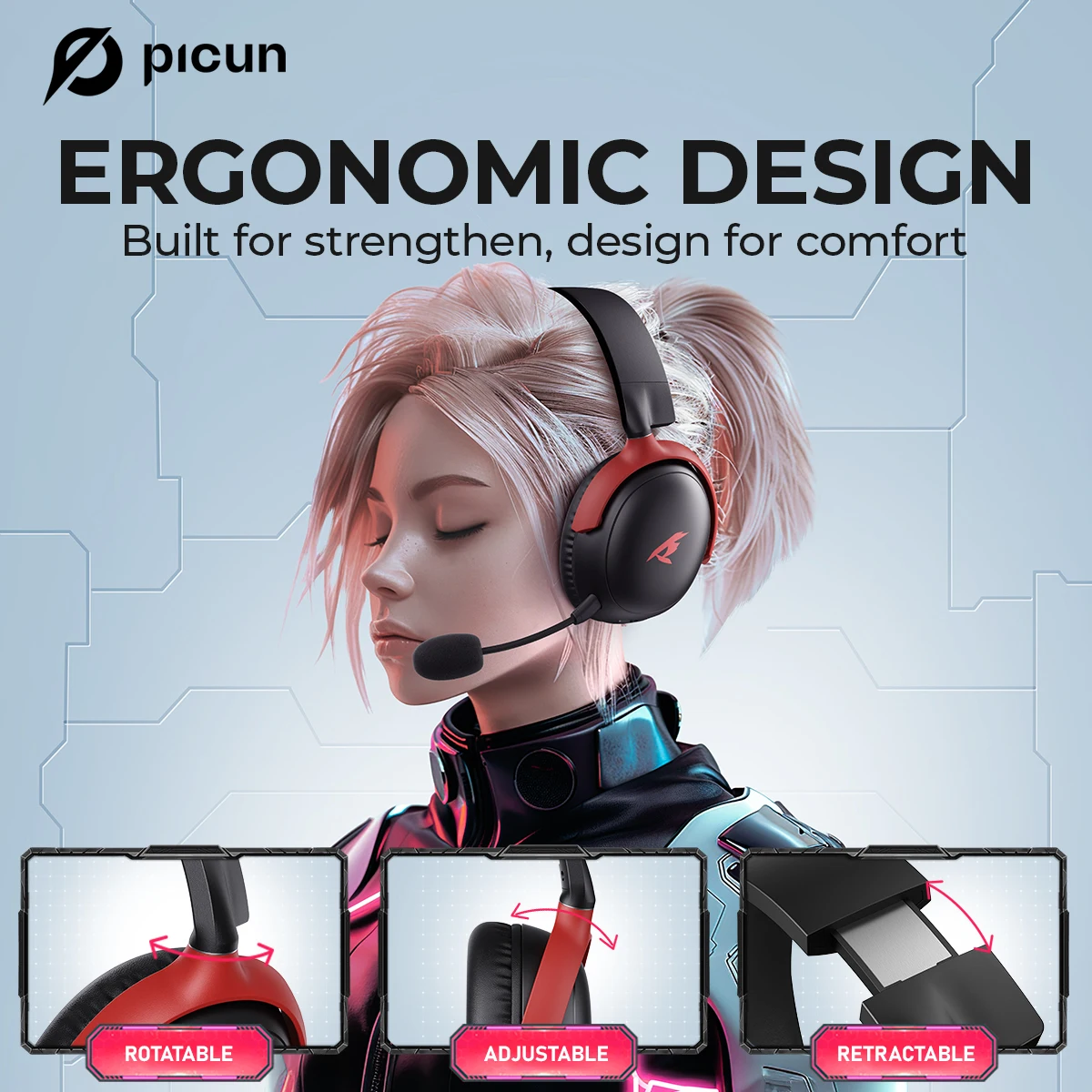 Picun G3 Gaming Wireless Headphone with Mic Over-Ear - Image 2