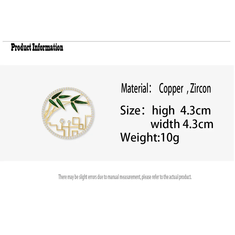 Classical Beauty Light Luxury Brooch Enamel Bamboo Leaf Hollow Rhinestone Circle Brooches Corsage Jewelry Accessories Pins