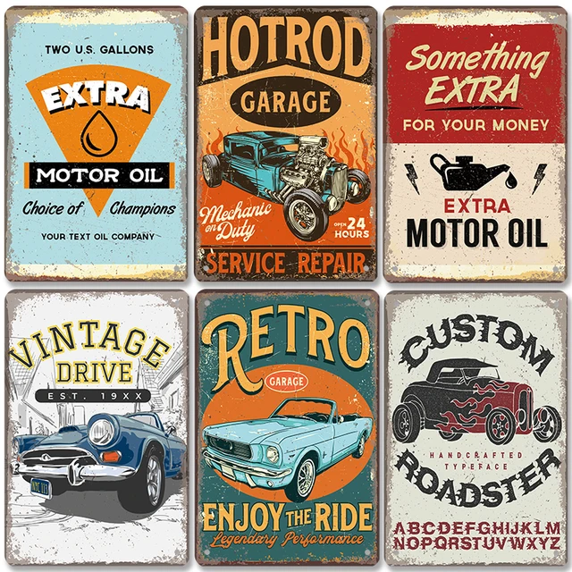 Classic Metal Tin Signs for Garage Decor, Vintage Car, Óleo de