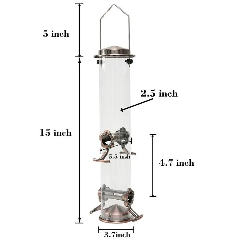 Durable Wild Bird Hanging Feeder Stainless Steel Bird Food Dispenser Container Tubular Anti-rust Outdoor Garden Decor
