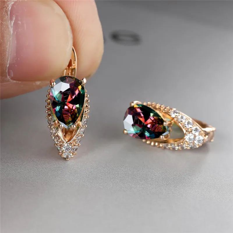 Cute Female Black Zircon Stone Clip Earrings Boho Gold Color Rainbow Crystal Wedding Jewelry For Women ear clip earrings,clip earrings,ear clip,ear accessories