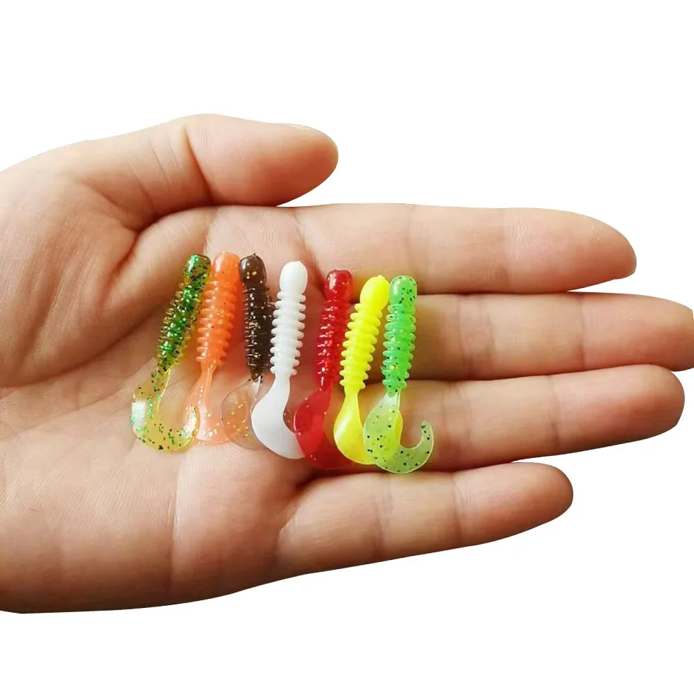 

100pcs Soft Fishing Lure 3.5cm 0.4g Mini Fishing Lure Soft Worms Bass Lure Trout Bait