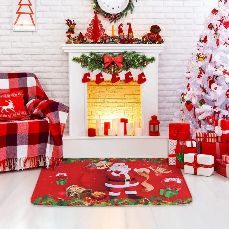 New Christmas Carpet Decoration Home floor mat Room Non-Slip Flannel rug Santa Claus Xmas Snowman christmas decorations for home