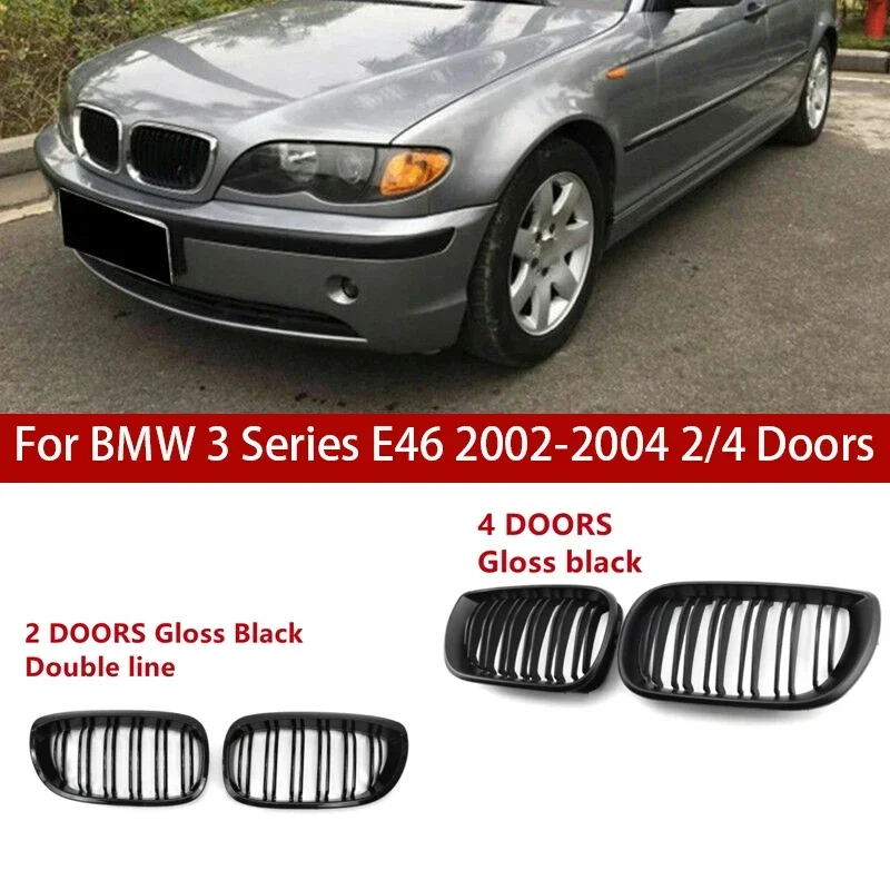 

Решетки для переднего бампера автомобиля для BMW 3 серии E46 2002-2004 2/4, двухстрочные глянцевые черные автомобильные аксессуары