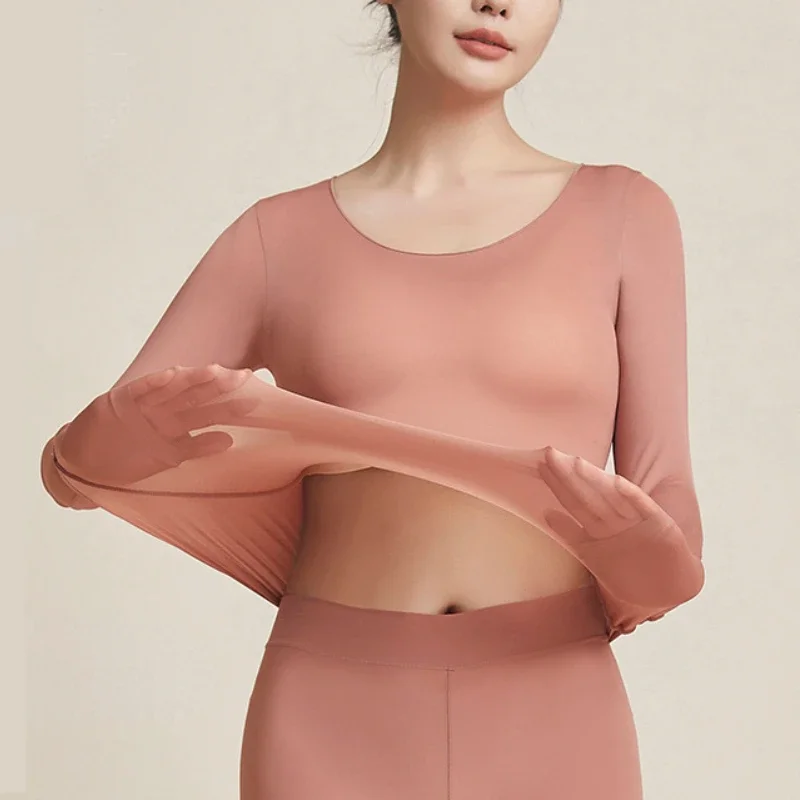 Autumn Winter Warm Suit Women's Solid Base Shirt Long Sleeved Pants Slim Fit Skin Enhancing Clothes New Ultra-thin Inner Layer