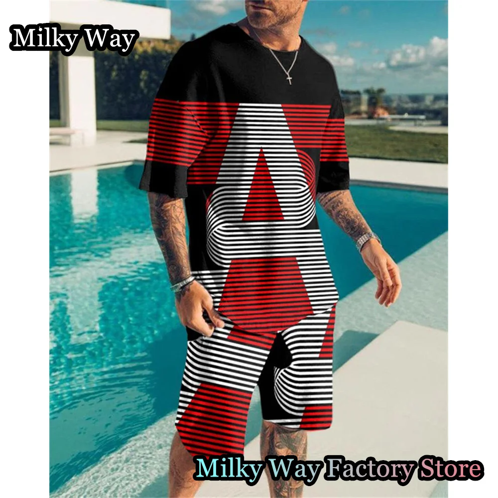 

New Summer Men Fashion Tracksuit Vintage T-Shirt Short Pants Casual 2 Pieces Outfit Set Male Jogging Suit Clothing Streetwear
