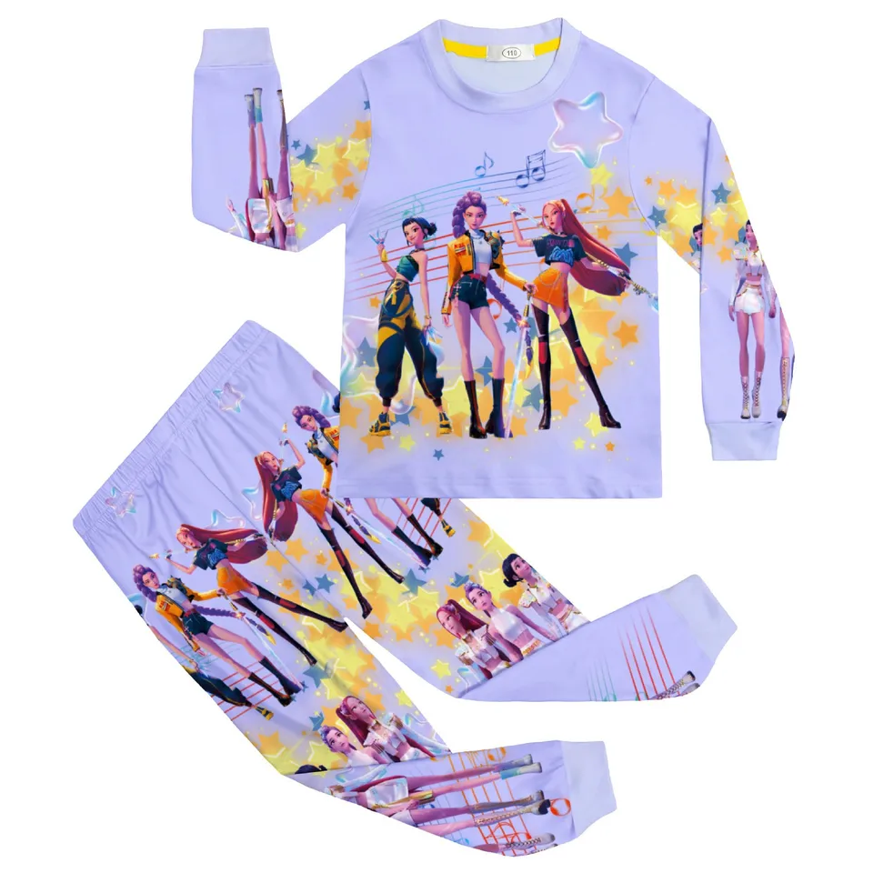 Pyjama Enfant 2 Pièces K-POP DE-MON HUNTERS - Manches Longues, Coton, Taille élastique - Pour Garçons Et Filles, Noël, Fête, Quotidien