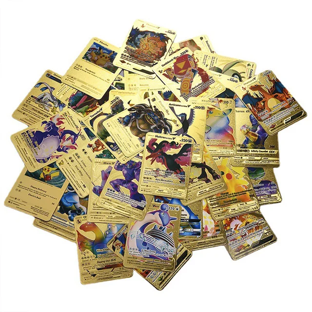 55 Pieces Of Pokemon Metal Gold Card Charizard Vmax Gx  Energy Card Charizard Pikachu Rare Collection Battle Trainer Card Child 5